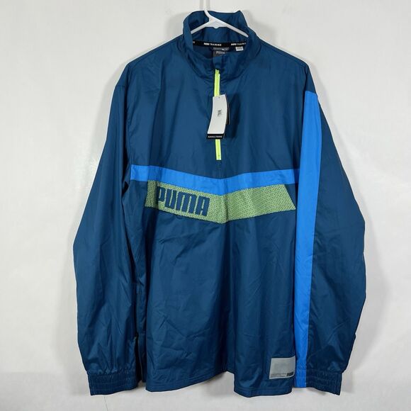PUMA Multi Train Woven Half-Zip Windbreaker Jacket Mens Size XL Blue Colorblock